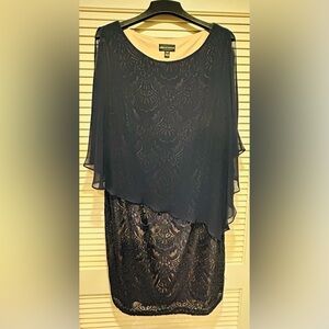 Connected apparel navy blue lace overlay sleeveless lined dress size 16W.